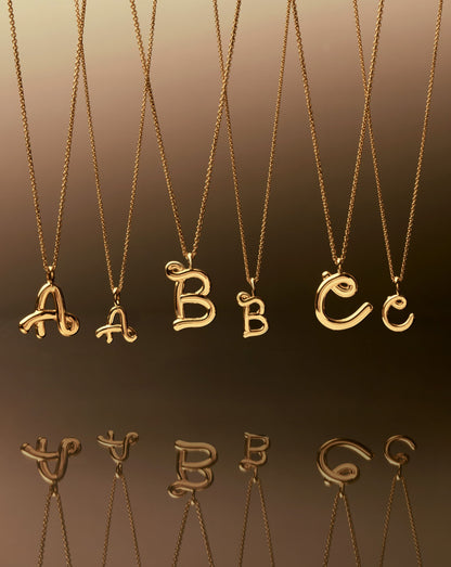 Curly Molten Mini Initial Necklace - C | 18ct Gold Vermeil