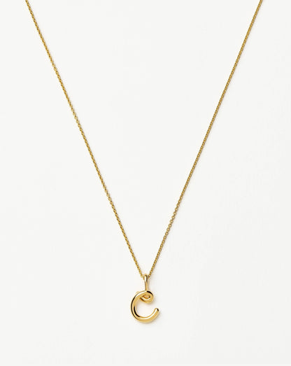 Curly Molten Mini Initial Necklace - C | 18ct Gold Vermeil