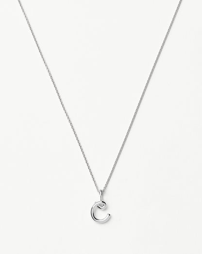Curly Molten Mini Initial Necklace - C | Sterling Silver