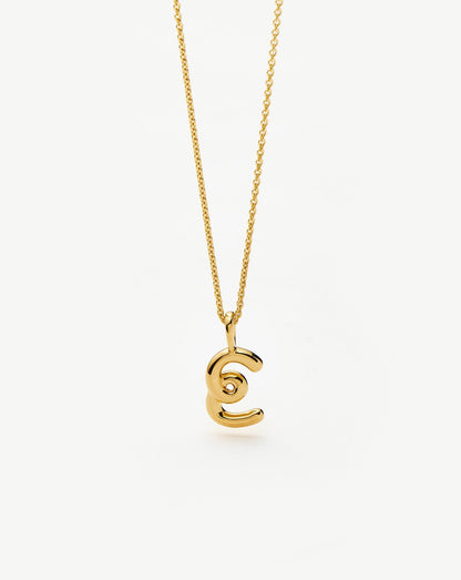 Curly Molten Mini Initial Necklace - E | 18ct Gold Vermeil