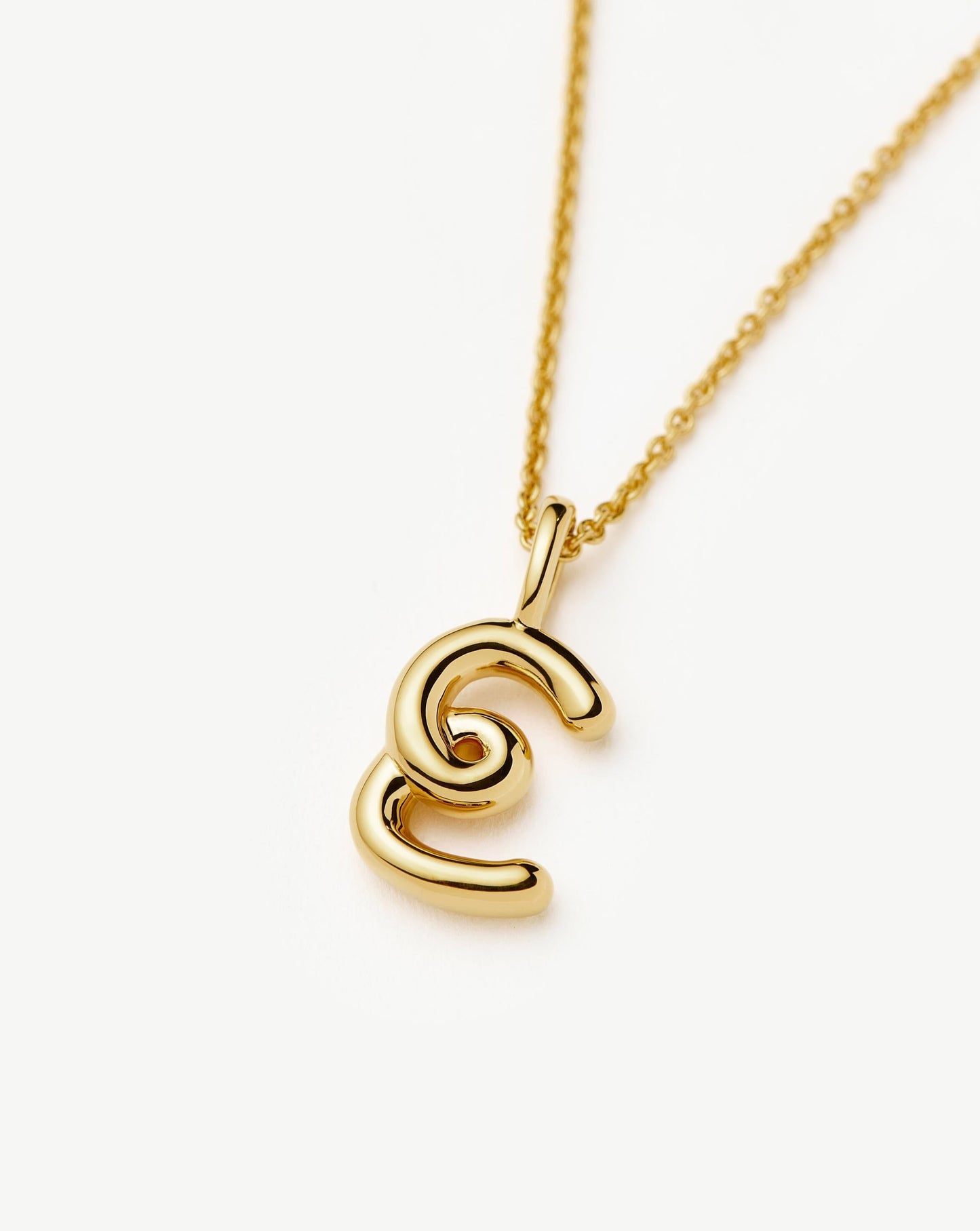 Curly Molten Mini Initial Necklace - E | 18ct Gold Vermeil