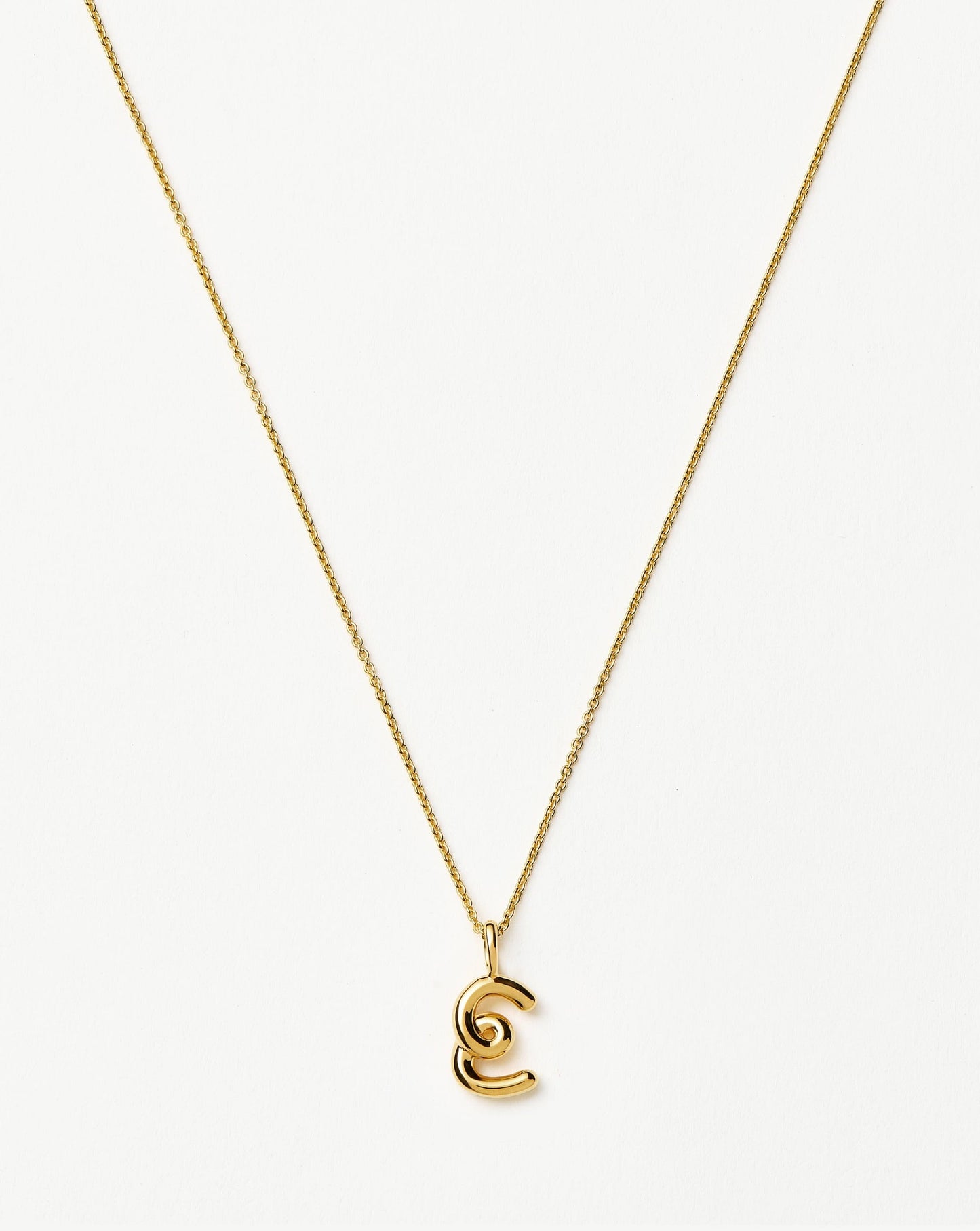 Curly Molten Mini Initial Necklace - E | 18ct Gold Vermeil