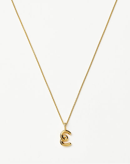 Curly Molten Mini Initial Necklace - E | 18ct Gold Vermeil