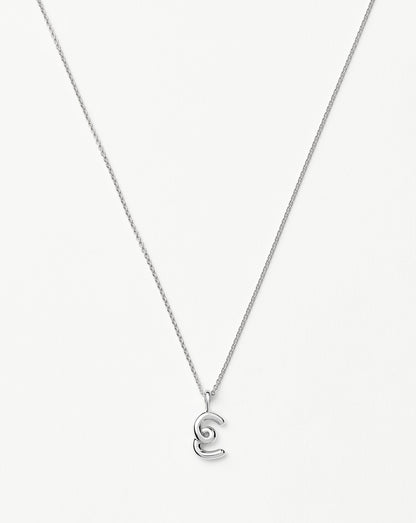 Curly Molten Mini Initial Necklace - E | Sterling Silver