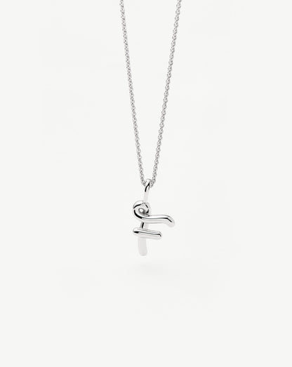 Curly Molten Mini Initial Necklace - F | Sterling Silver