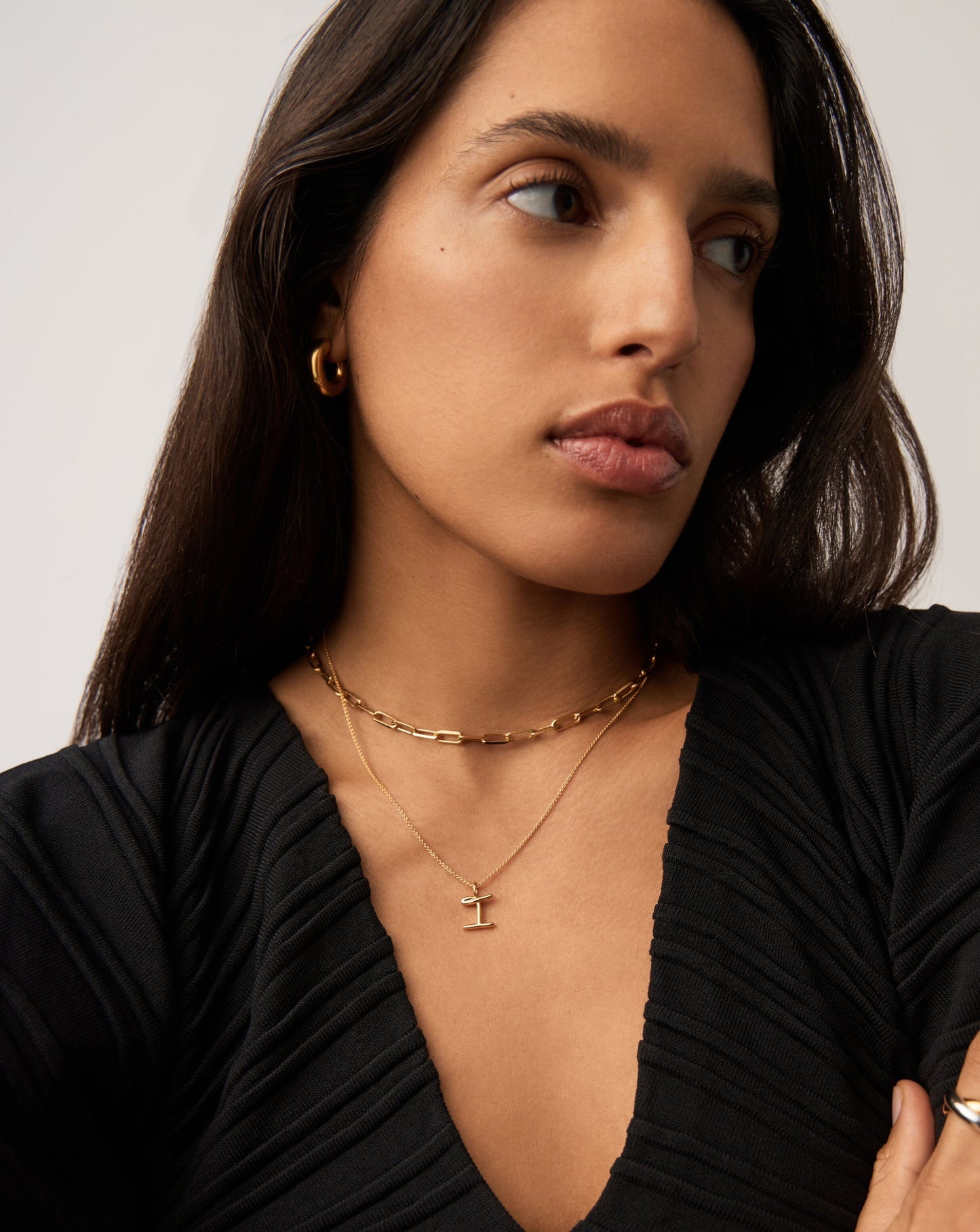 Curly Molten Mini Initial Necklace - I | 18ct Gold Vermeil