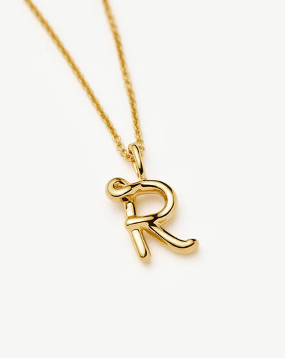 Curly Molten Mini Initial Necklace - R | 18ct Gold Vermeil