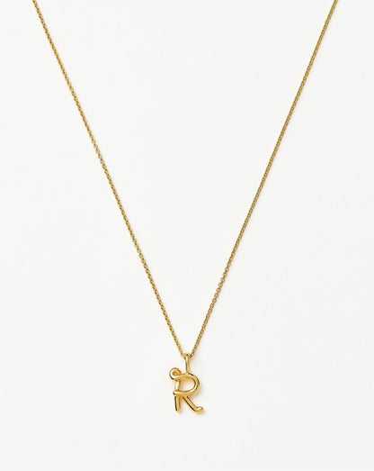 Curly Molten Mini Initial Necklace - R | 18ct Gold Vermeil
