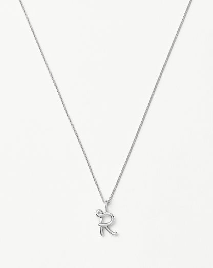 Curly Molten Mini Initial Necklace - R | Sterling Silver