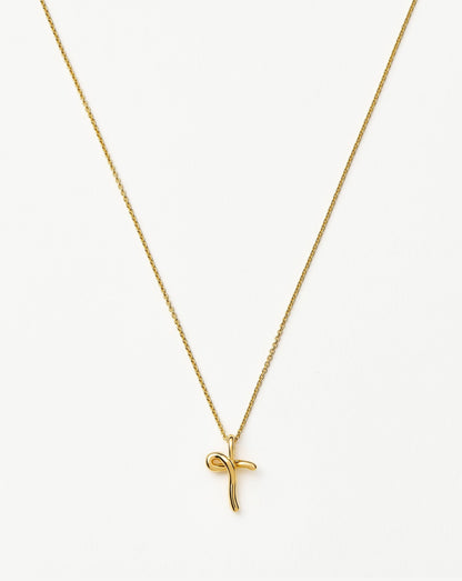 Curly Molten Mini Initial Necklace - T | 18ct Gold Vermeil