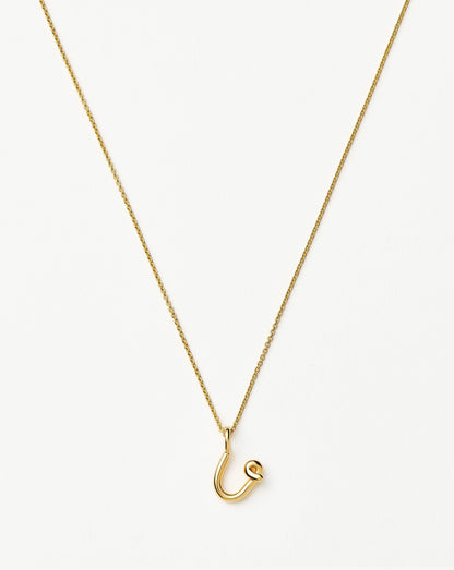 Curly Molten Mini Initial Necklace - U | 18ct Gold Vermeil