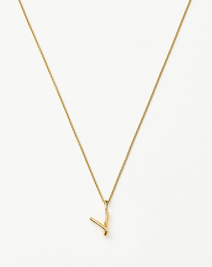 Curly Molten Mini Initial Necklace - V | 18ct Gold Vermeil
