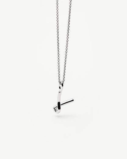 Curly Molten Mini Initial Necklace - V | Sterling Silver