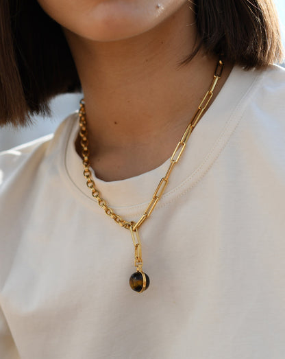 Deconstructed Axiom Sphere Chain Necklace | 18ct Gold Plated/Tigers Eye