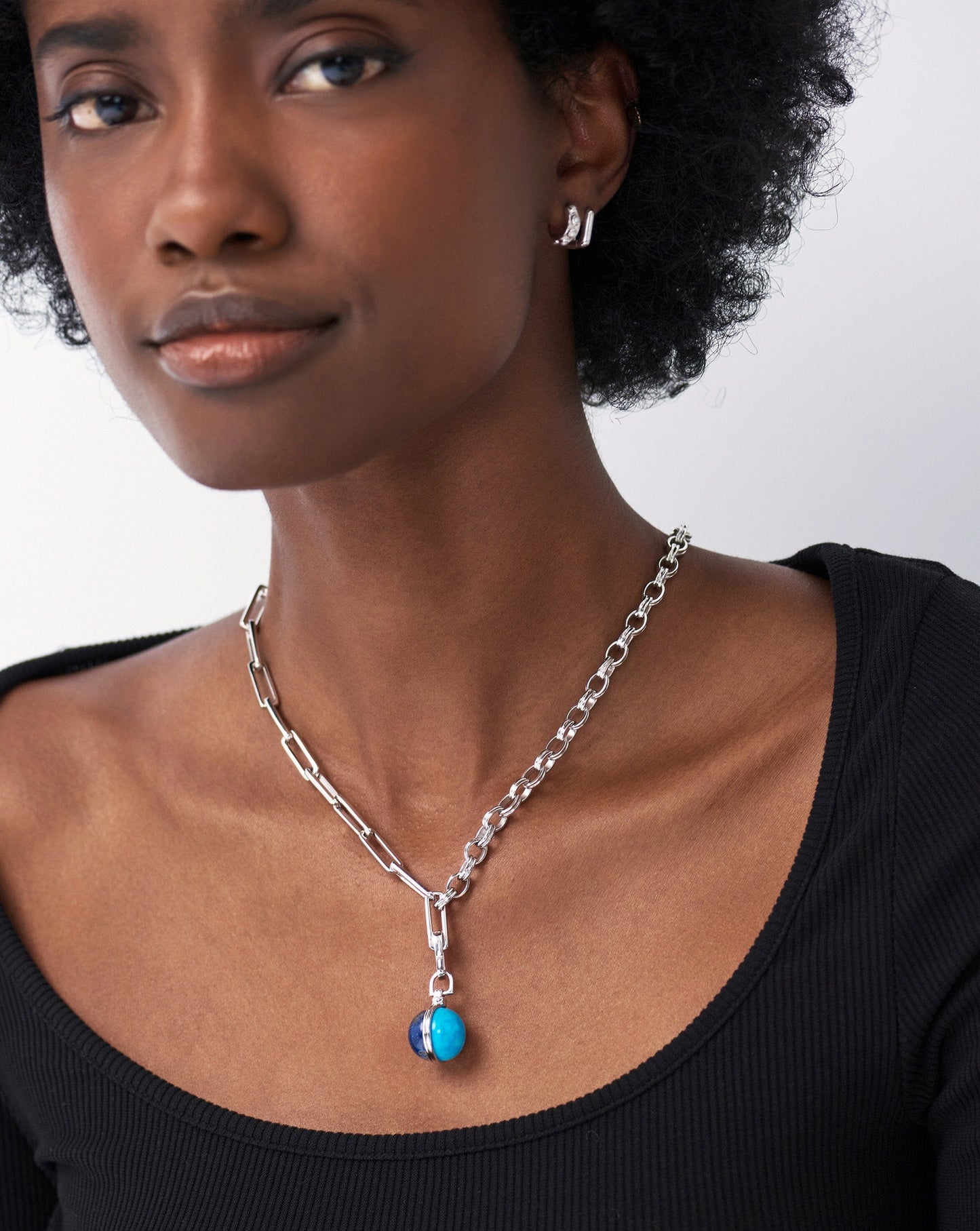 Deconstructed Axiom Sphere Chain Necklace | Silver Plated/Lapis & Turquoise