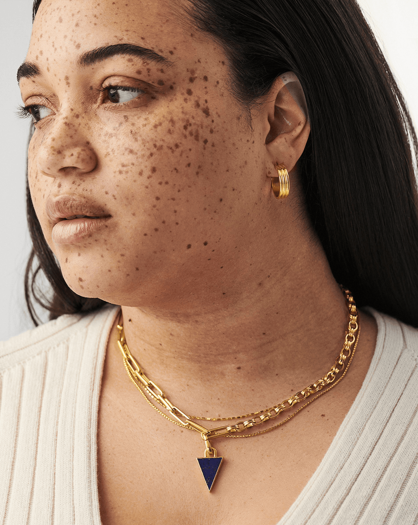 Deconstructed Axiom Triangle Chain Necklace | 18ct Gold Plated/Lapis