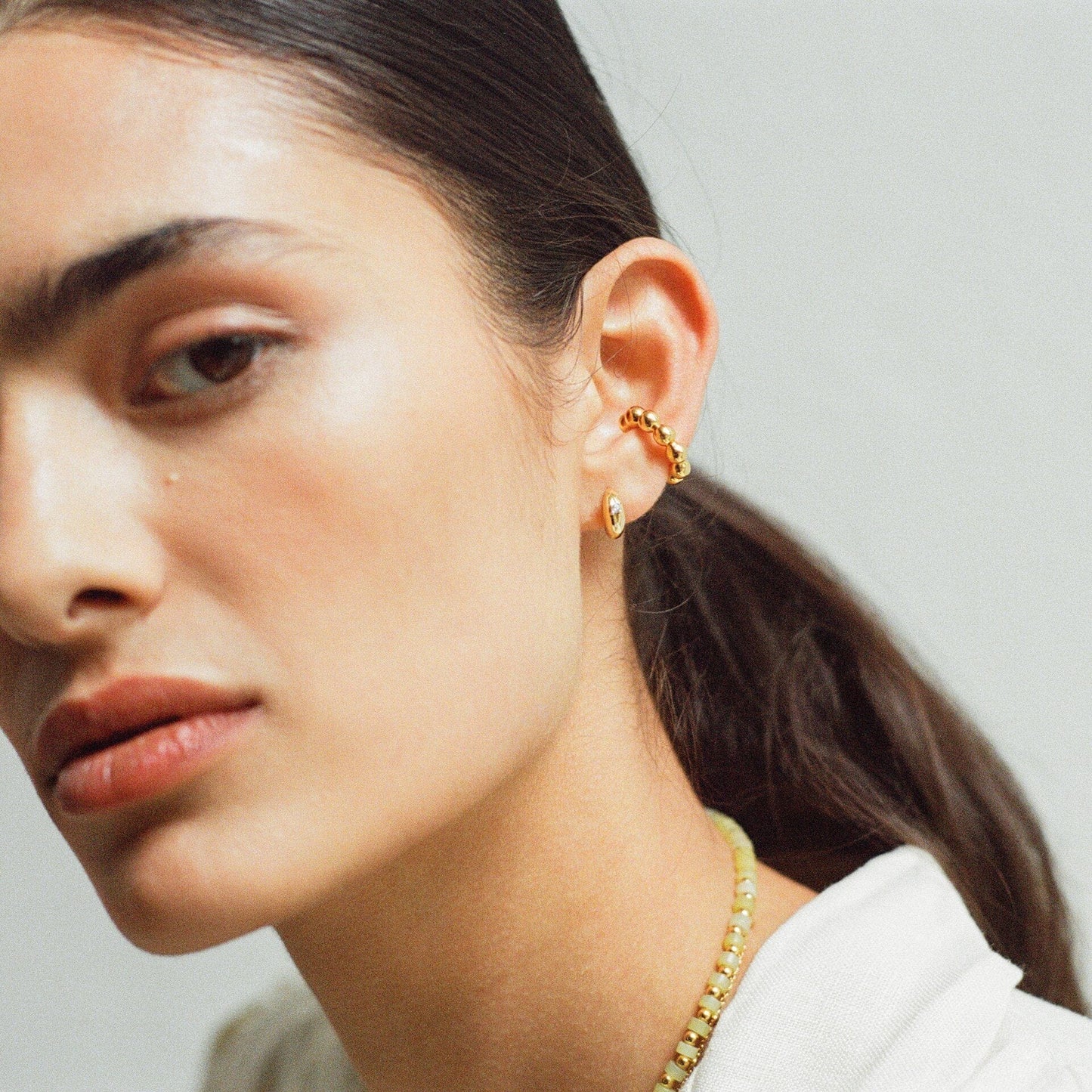 Dome Single Stone Mini Hoop Earrings | 18ct Gold Vermeil/Cubic Zirconia