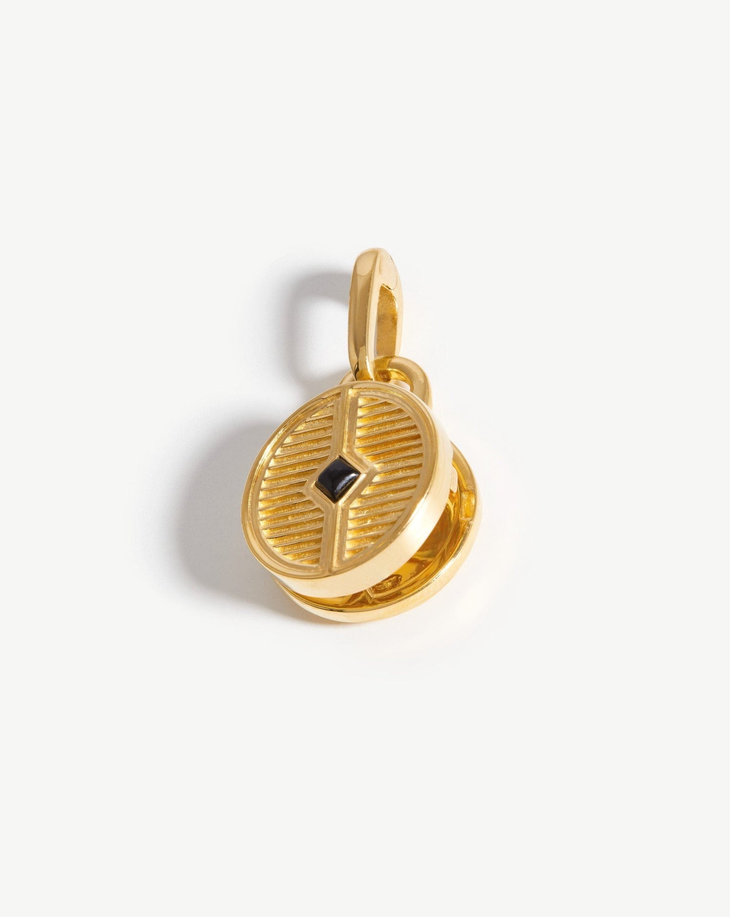 Round Ridge Locket Clip-On Pendant | 18ct Gold Plated/Black Onyx