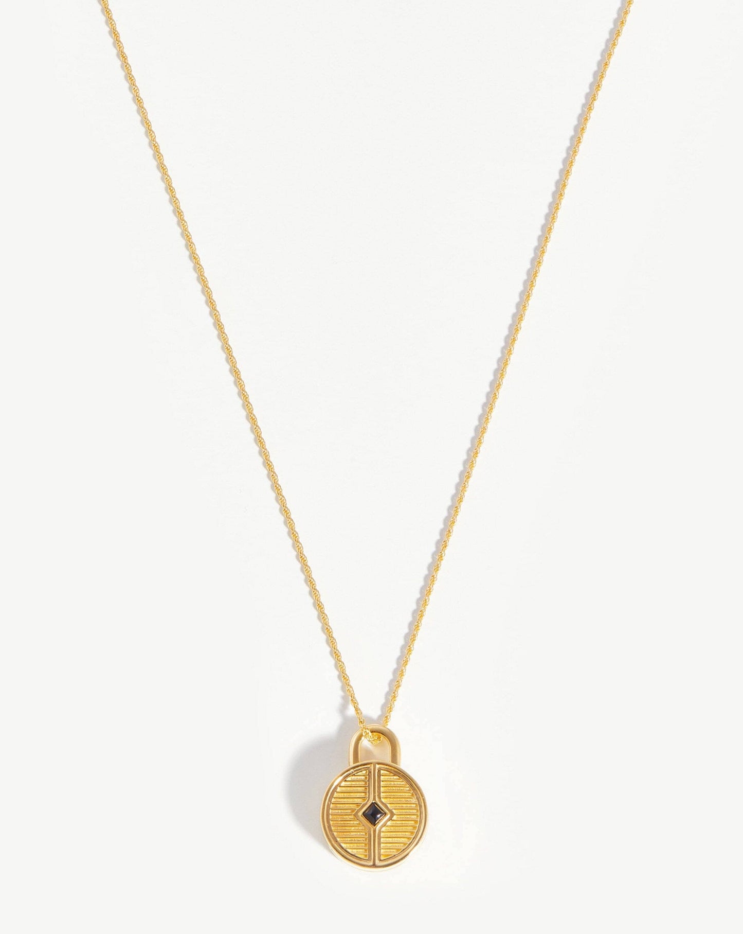 Round Ridge Locket Necklace | 18ct Gold Plated/Black Onyx