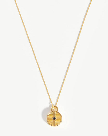 Round Ridge Locket Necklace | 18ct Gold Plated/Black Onyx
