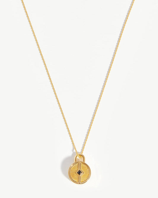 Round Ridge Locket Necklace | 18ct Gold Plated/Black Onyx