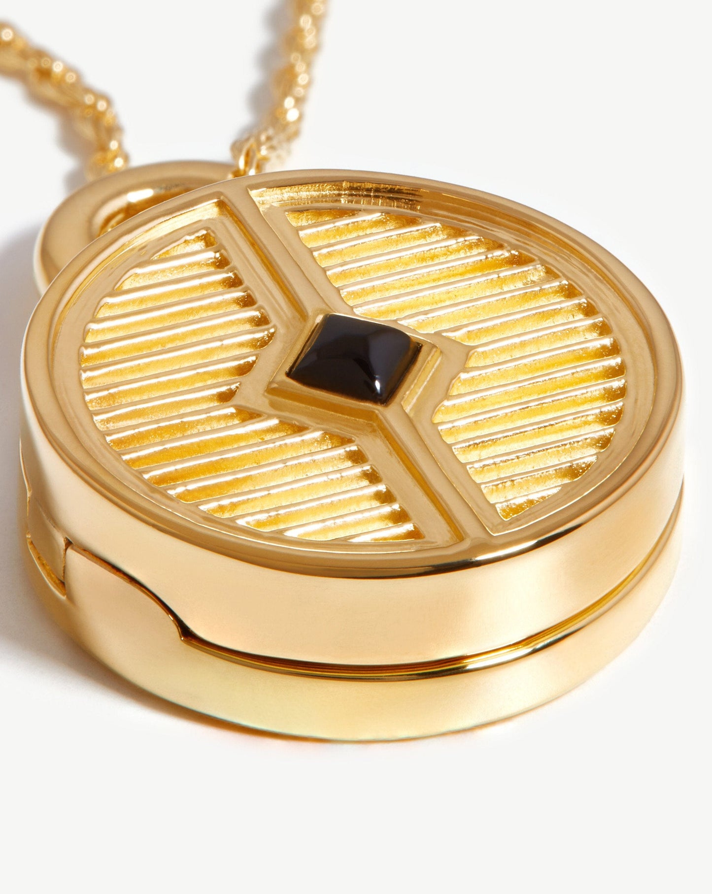Round Ridge Locket Necklace | 18ct Gold Plated/Black Onyx