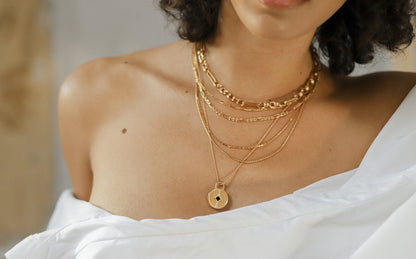 Round Ridge Locket Necklace | 18ct Gold Plated/Black Onyx