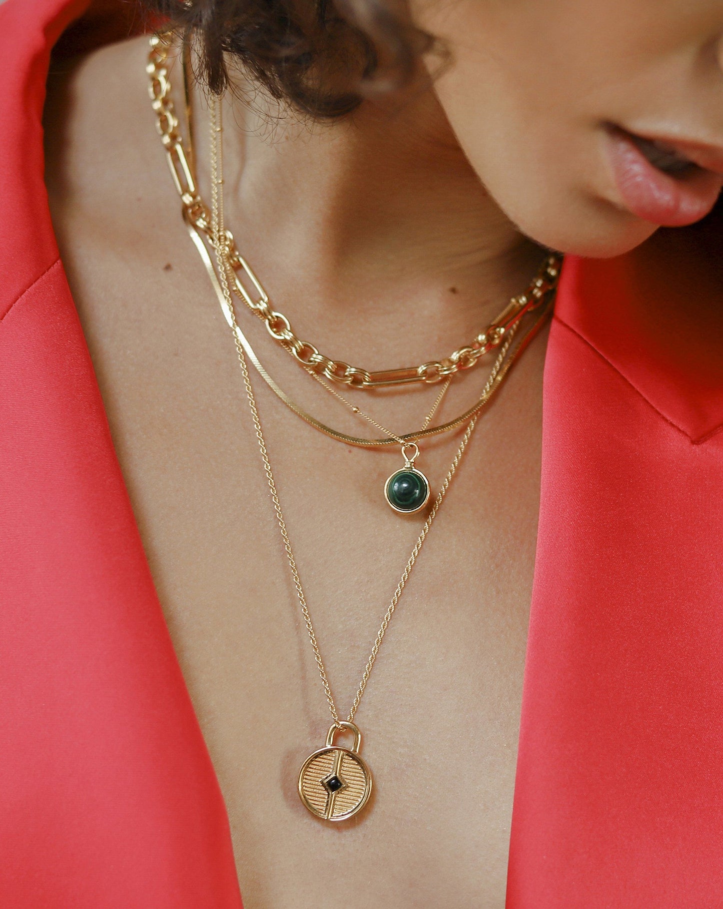 Round Ridge Locket Necklace | 18ct Gold Plated/Black Onyx