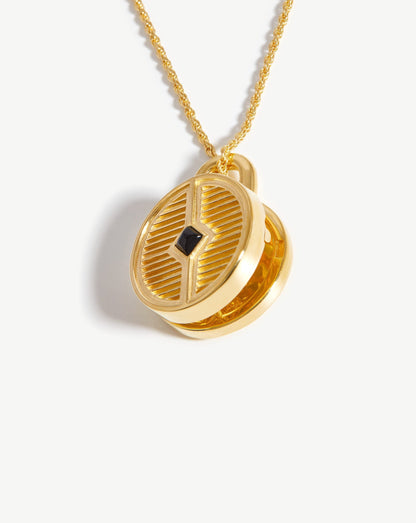 Round Ridge Locket Necklace | 18ct Gold Plated/Black Onyx