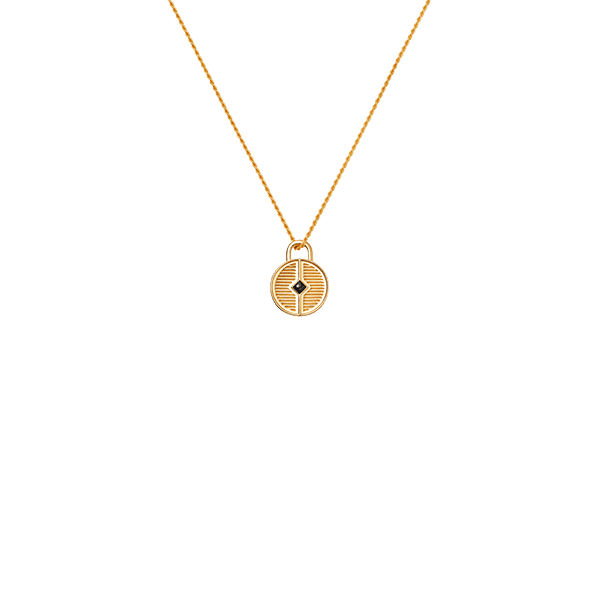 Round Ridge Locket Necklace | 18ct Gold Plated/Black Onyx