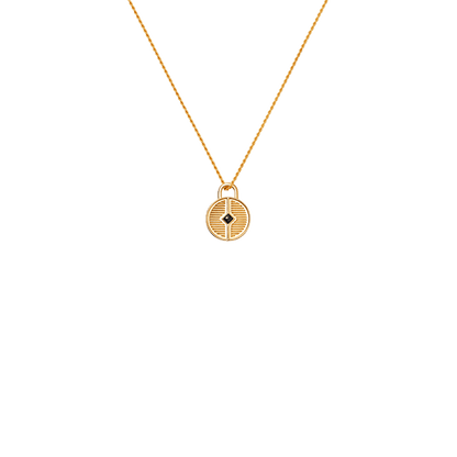 Round Ridge Locket Necklace | 18ct Gold Plated/Black Onyx