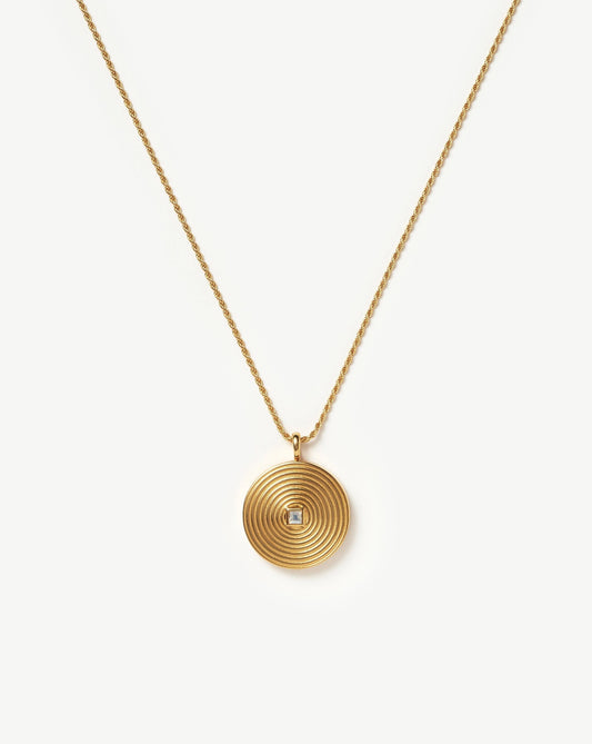 Engravable Round Ridge Locket Pendant Necklace