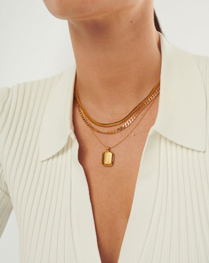Engravable Square Ridge Locket Pendant Necklace