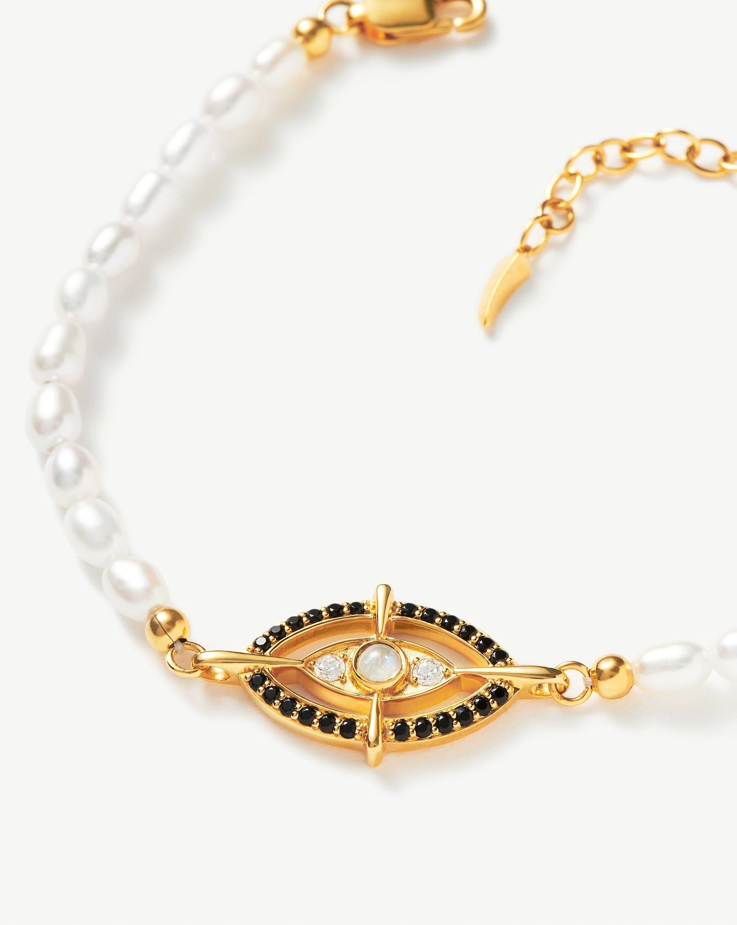 Evil Eye Amulet Pearl Pendant Bracelet | 18ct Gold Vermeil/Rainbow Moonstone & Pearl