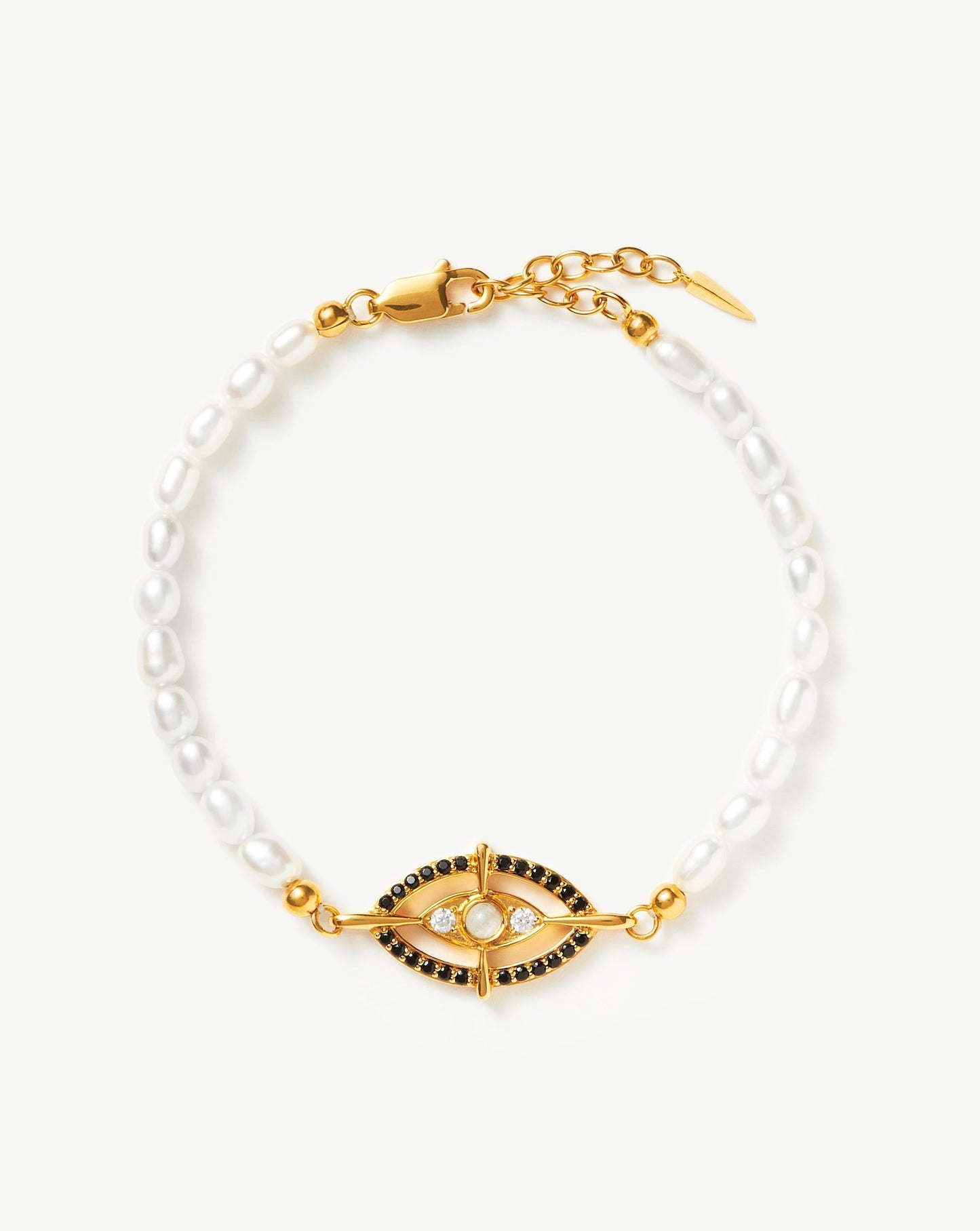 Evil Eye Amulet Pearl Pendant Bracelet | 18ct Gold Vermeil/Rainbow Moonstone & Pearl