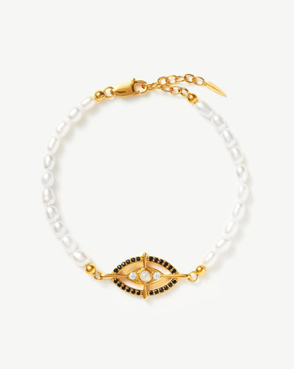 Evil Eye Amulet Pearl Pendant Bracelet | 18ct Gold Vermeil/Rainbow Moonstone & Pearl