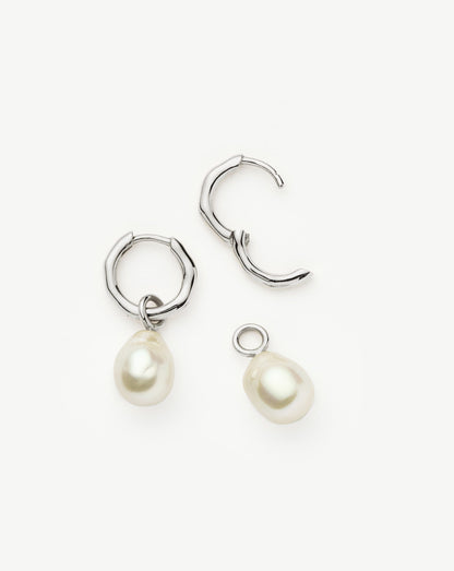 Fine Baroque Pearl Organic Hoop Earrings | 14ct Solid White Gold/Pearl