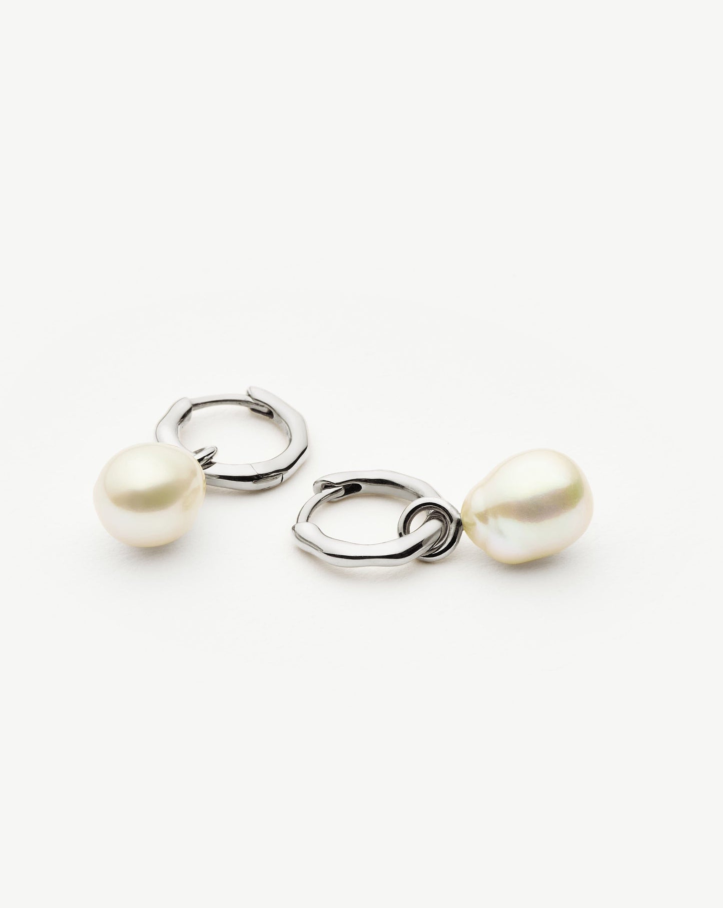 Fine Baroque Pearl Organic Hoop Earrings | 14ct Solid White Gold/Pearl