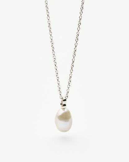 Fine Baroque Pearl Organic Pendant Necklace | 14ct Solid White Gold/Pearl