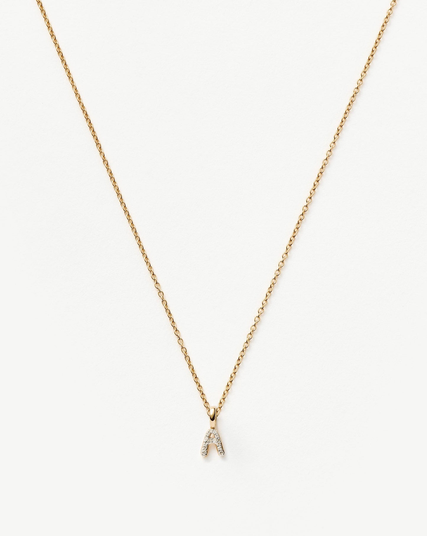 Fine Diamond Initial Mini Pendant Necklace  - A | 14ct Solid Yellow Gold Plated/Diamond