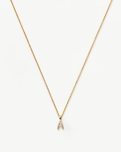 Fine Diamond Initial Mini Pendant Necklace  - A | 14ct Solid Yellow Gold Plated/Diamond