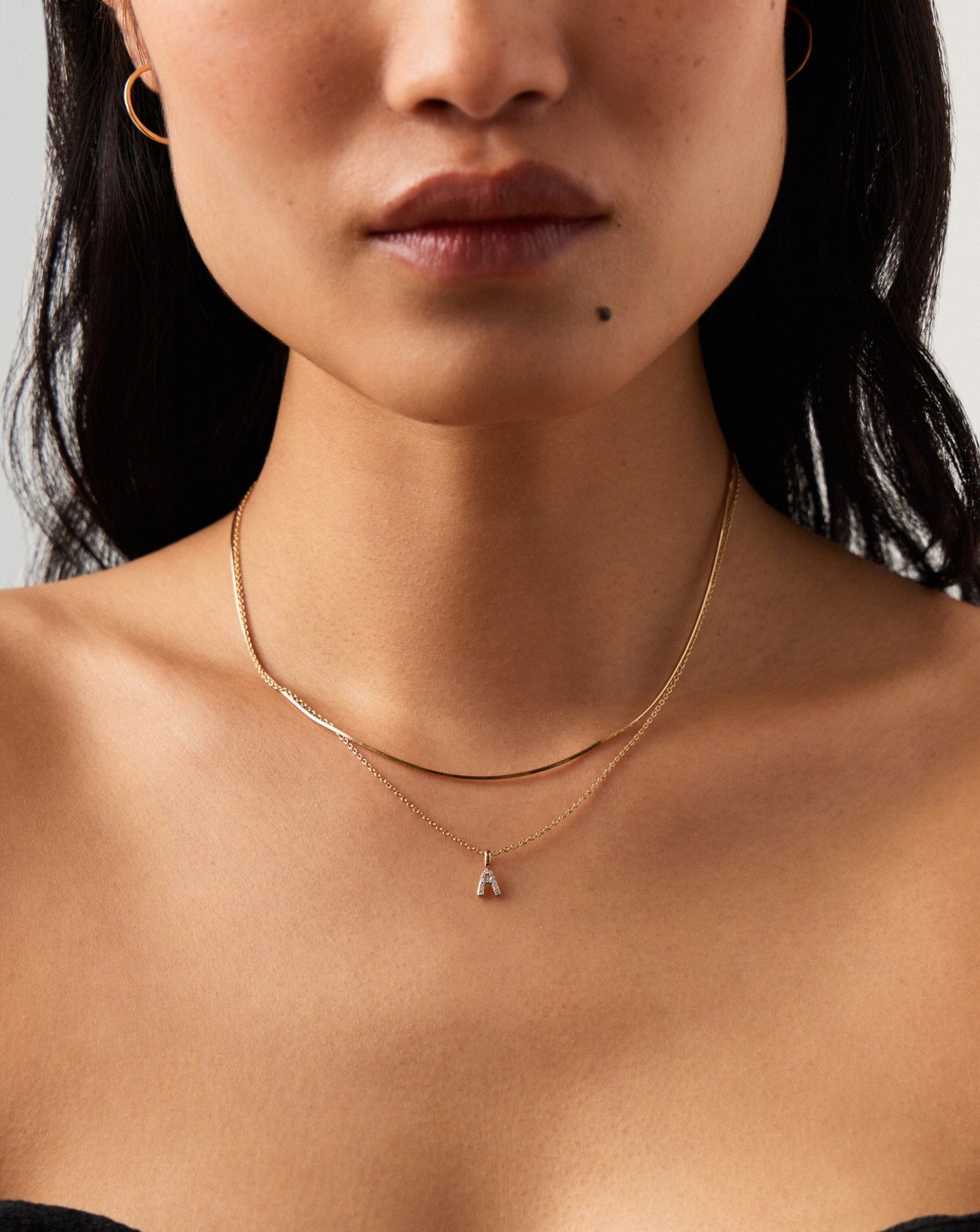 Fine Diamond Initial Mini Pendant Necklace  - A | 14ct Solid Yellow Gold Plated/Diamond