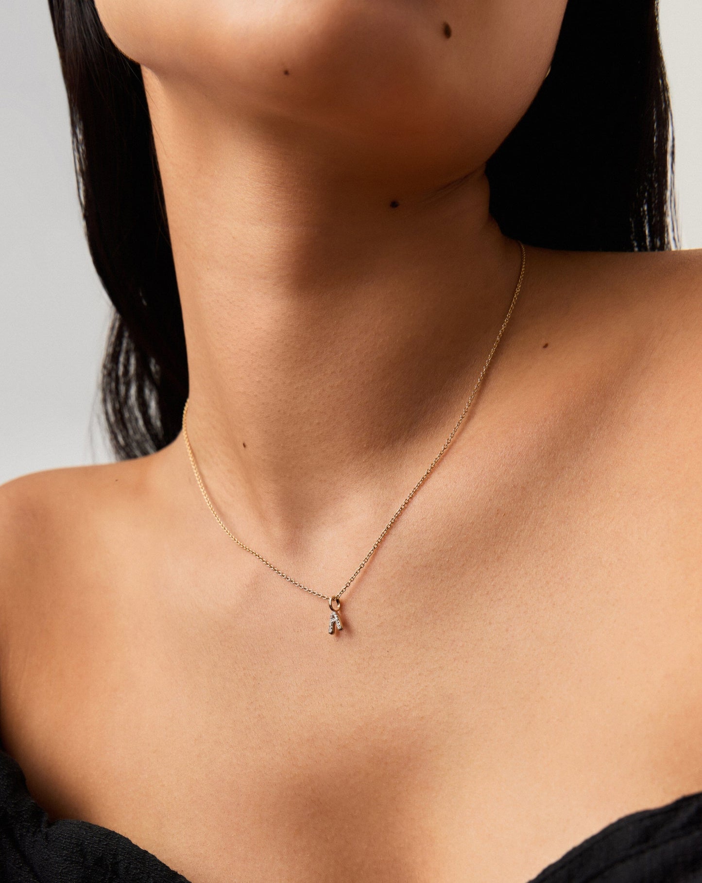 Fine Diamond Initial Mini Pendant Necklace  - A | 14ct Solid Yellow Gold Plated/Diamond