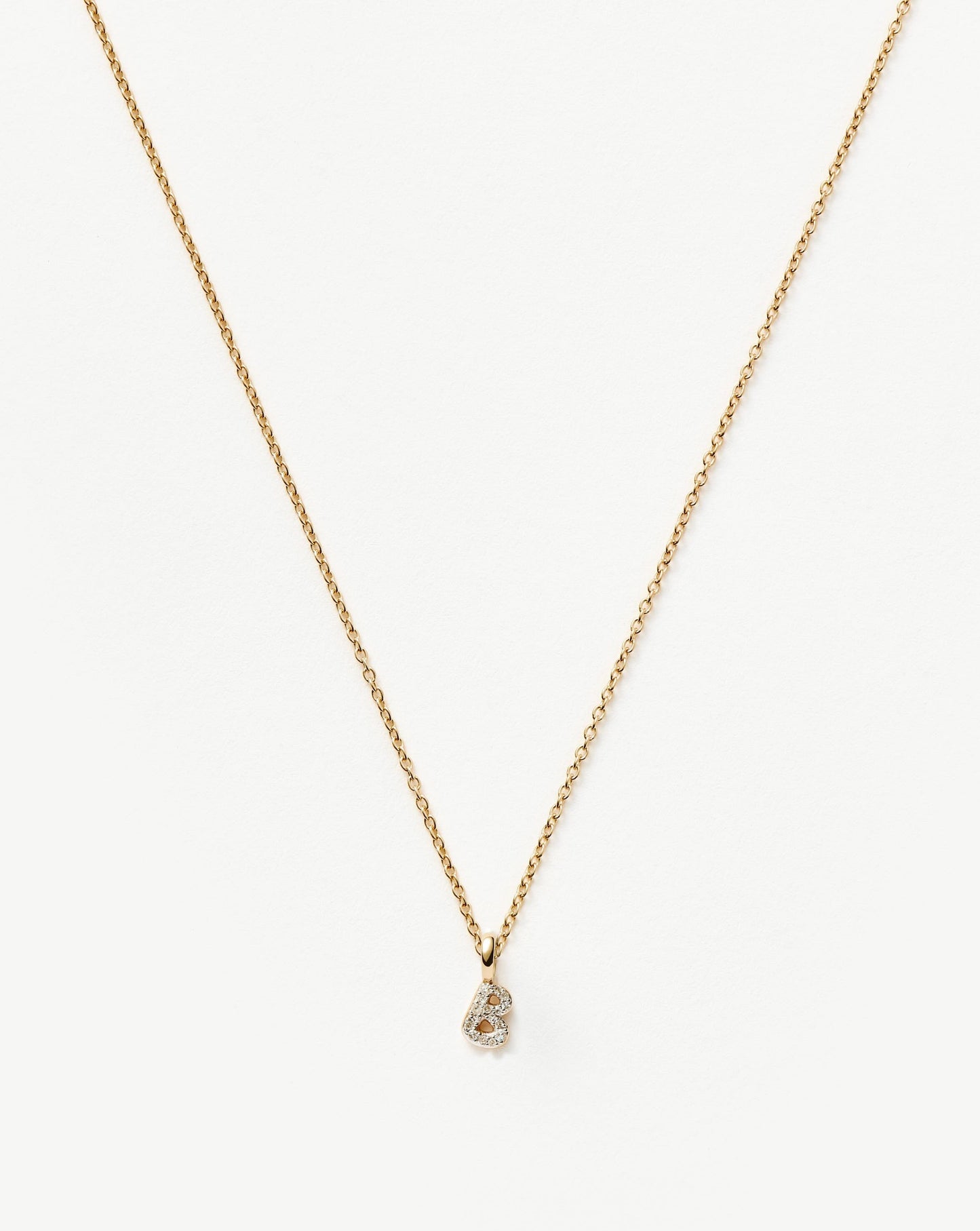Fine Diamond Initial Mini Pendant Necklace - B | 14ct Solid Yellow Gold Plated/Diamond