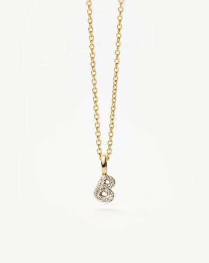 Fine Diamond Initial Mini Pendant Necklace - B | 14ct Solid Yellow Gold Plated/Diamond