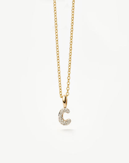 Fine Diamond Initial Mini Pendant Necklace - C| 14ct Solid Yellow Gold Plated/Diamond