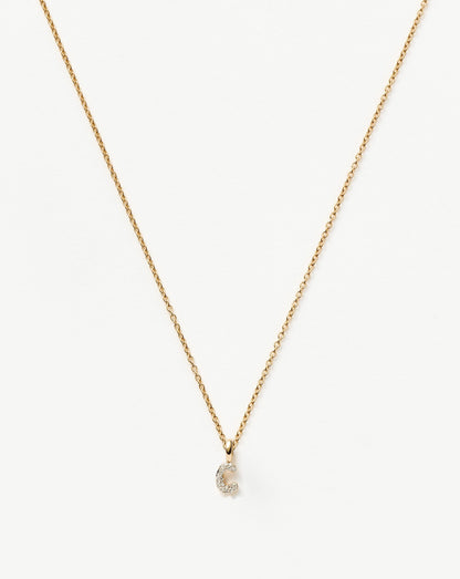 Fine Diamond Initial Mini Pendant Necklace - C| 14ct Solid Yellow Gold Plated/Diamond