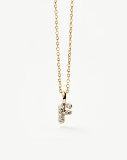 Fine Diamond Initial Mini Pendant Necklace - F | 14ct Solid Yellow Gold Plated/Diamond