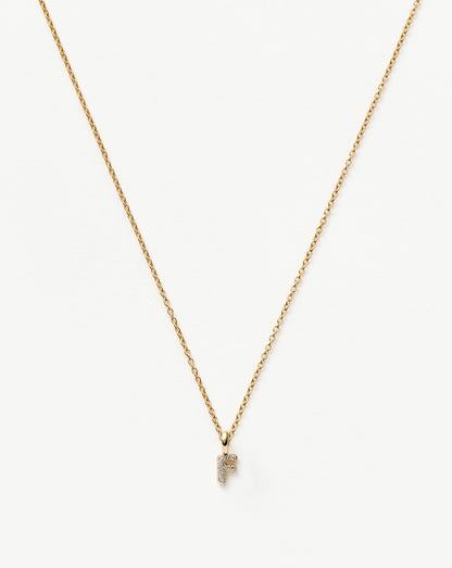 Fine Diamond Initial Mini Pendant Necklace - F | 14ct Solid Yellow Gold Plated/Diamond