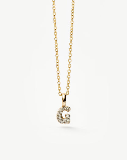 Fine Diamond Initial Mini Pendant Necklace - G | 14ct Solid Yellow Gold Plated/Diamond
